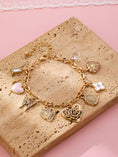 Load image into Gallery viewer, Charm Bracelet, Gold with Hearts & Flowers