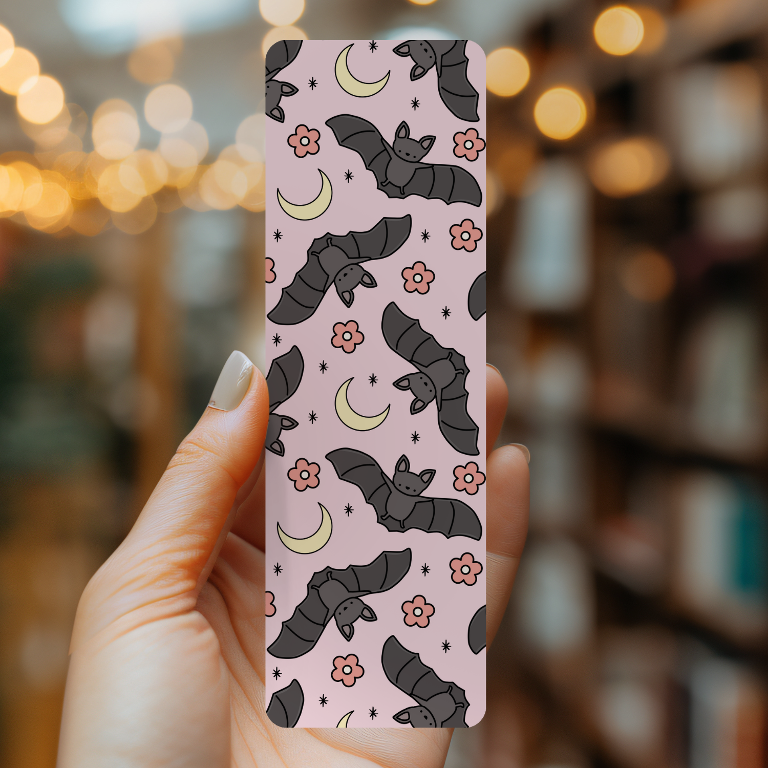 Halloween Floral Bats | Soft Matte Laminated Bookmark 