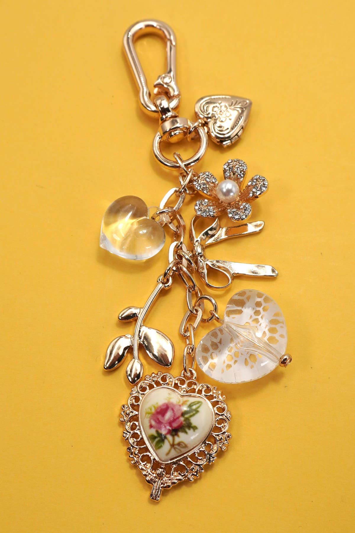 BAG CHARM, PORCELAIN LACE HEART FLORAL