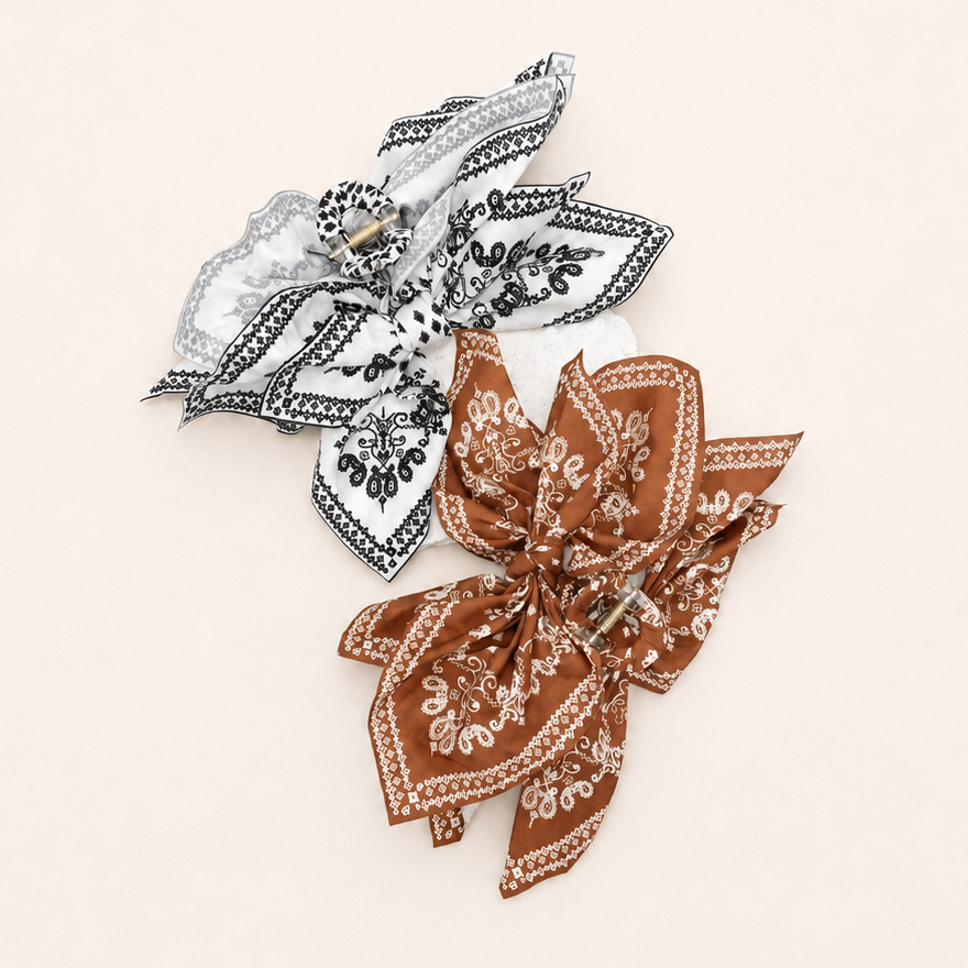 HAIR CLAW CLIPS, PAISLEY BOHO VINTAGE