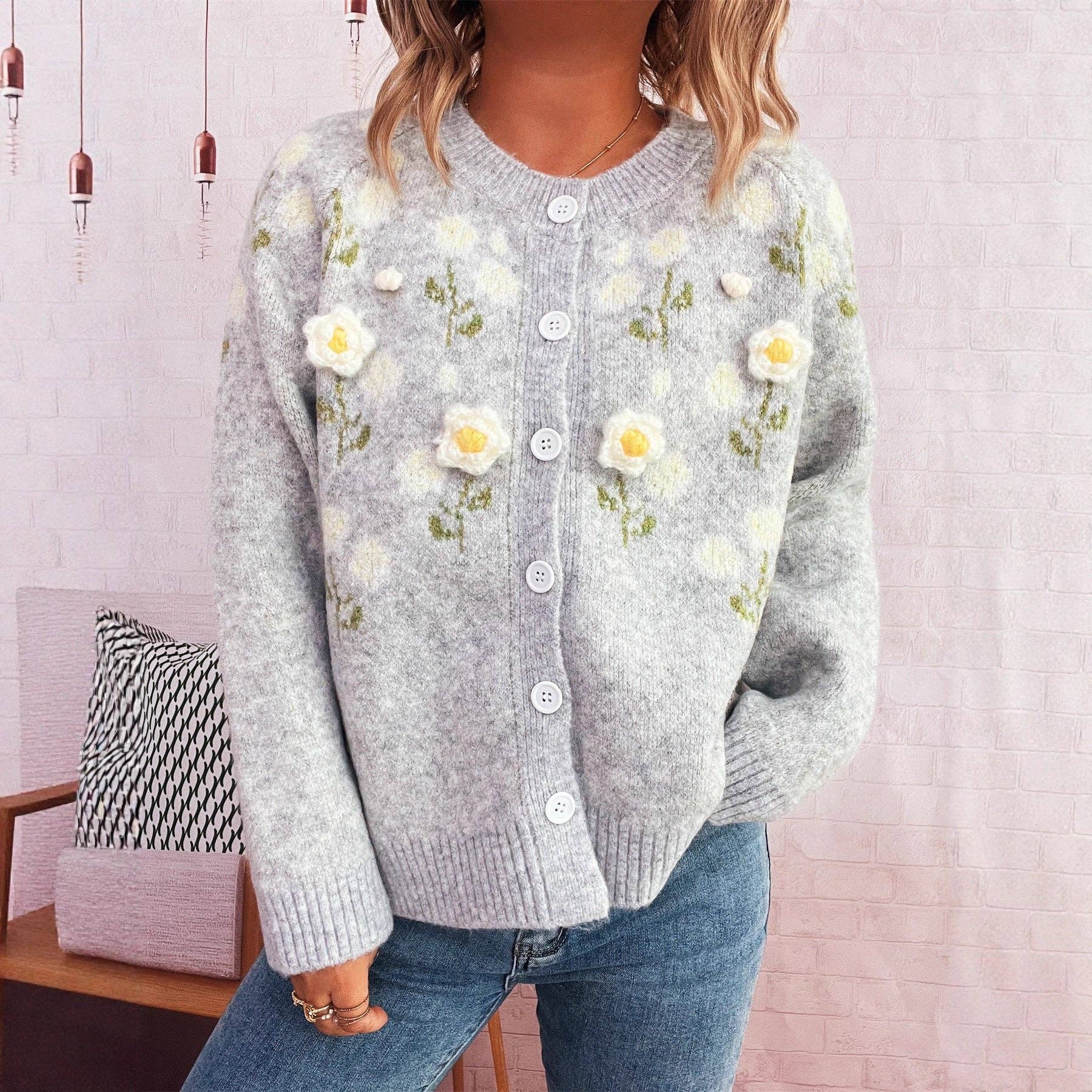 Cardigan, Women's Floral Embroidered