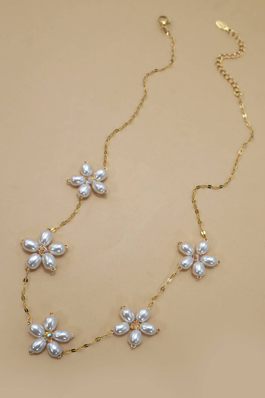 NECKLACE, 18K STAINLESS STEEL TARNISH PEARL FLOWER