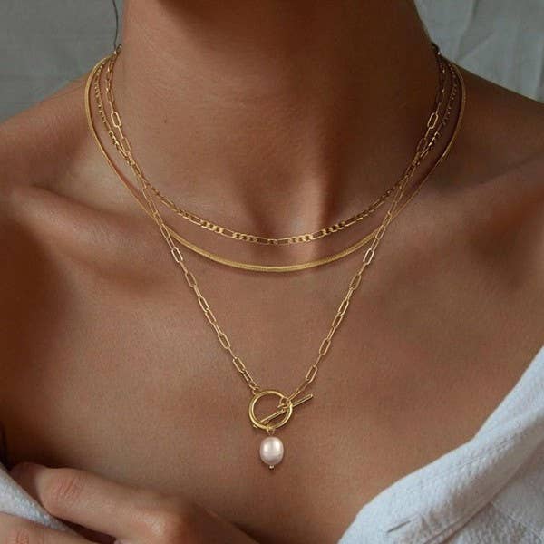 NECKLACE, 18K STAINLESS STEEL TARNISH FREE LAYERED