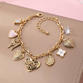 Load image into Gallery viewer, Charm Bracelet, Gold with Hearts & Flowers
