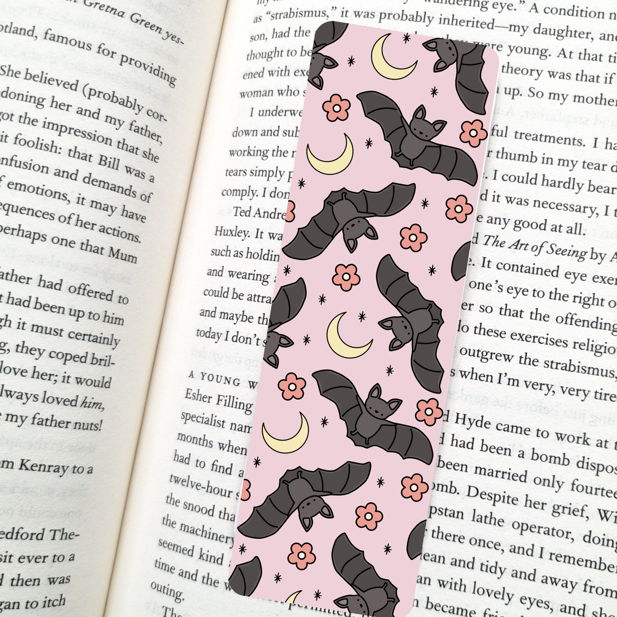 Halloween Floral Bats | Soft Matte Laminated Bookmark 