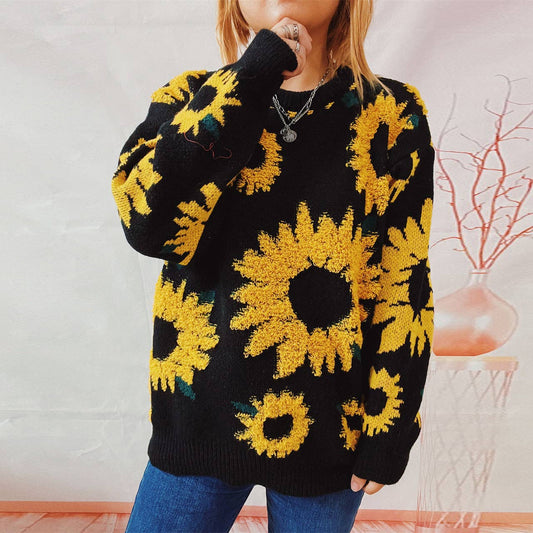 Sweater, Women Sunflower Jacquard