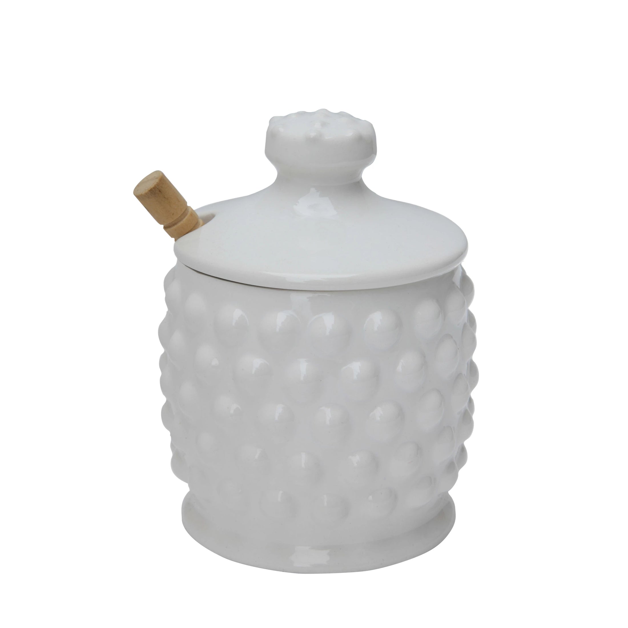 Honey Jar w/ Honey Dipper, White