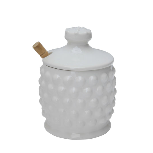 Honey Jar w/ Honey Dipper, White