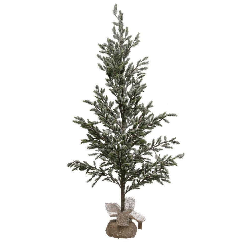 Faux Pine Tree w/ Burlap Base, Ice Finish