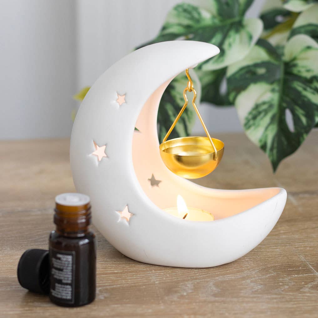 Oil Burner, White Crescent Moon