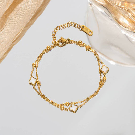 BRACELET, 18K STAINLESS STEEL TARNISH FREE CLOVER