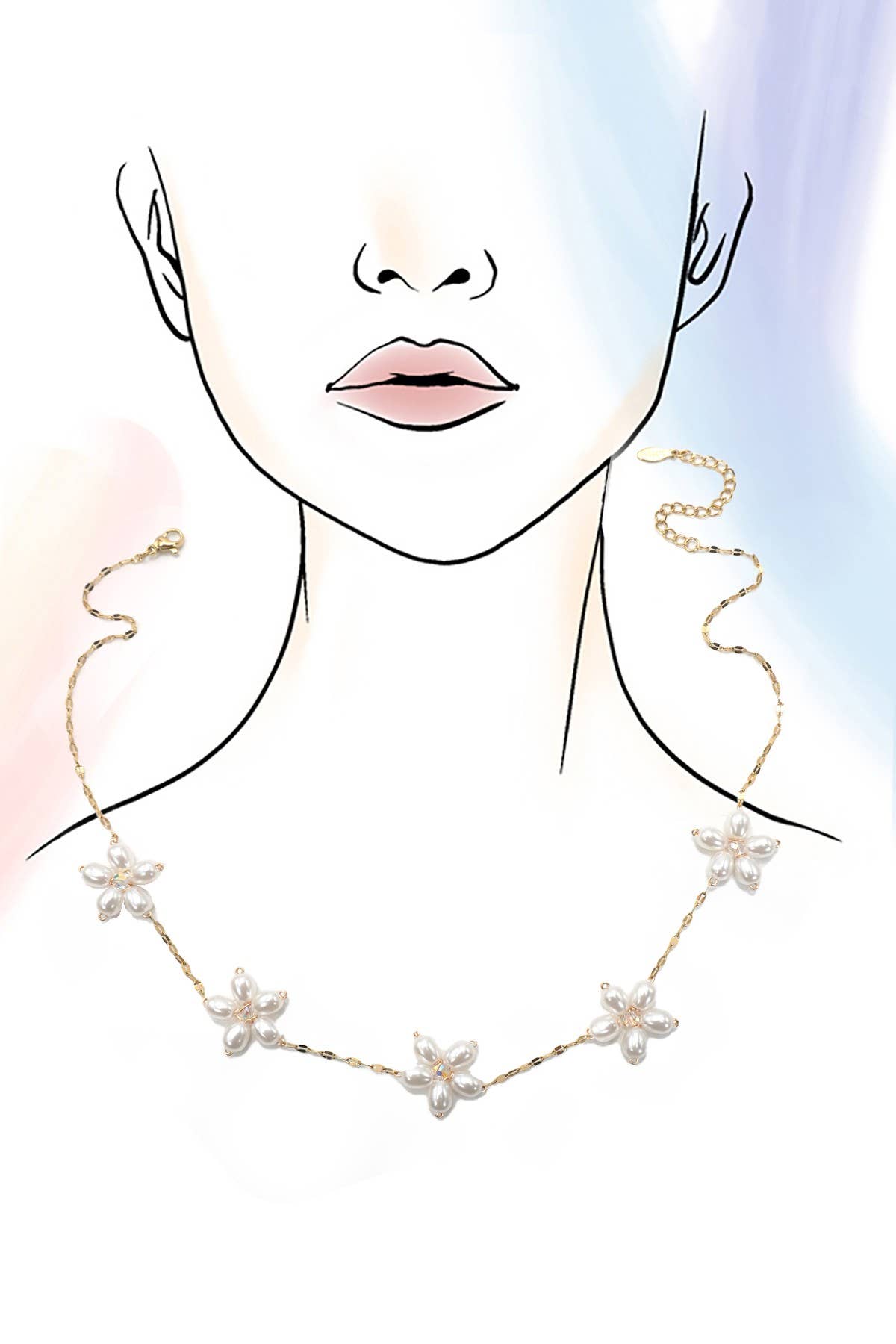NECKLACE, 18K STAINLESS STEEL TARNISH PEARL FLOWER
