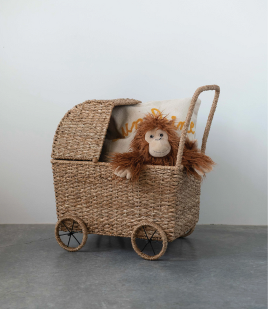 Hand-Woven Bassinet Stroller, Detachable Hood