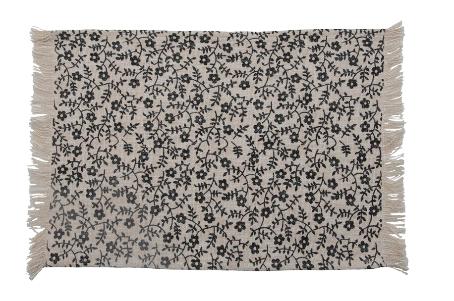 Placemat, Cotton Floral Pattern w/Fringe