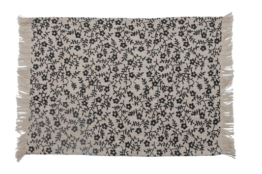 Placemat, Cotton Floral Pattern w/Fringe