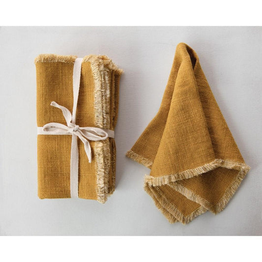 Napkins, Square Linen w/ Fringe Trim (Set of 4)