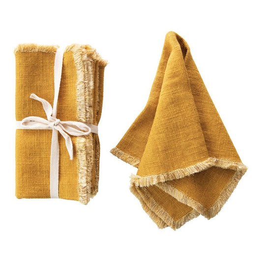 Napkins, Square Linen w/ Fringe Trim (Set of 4)